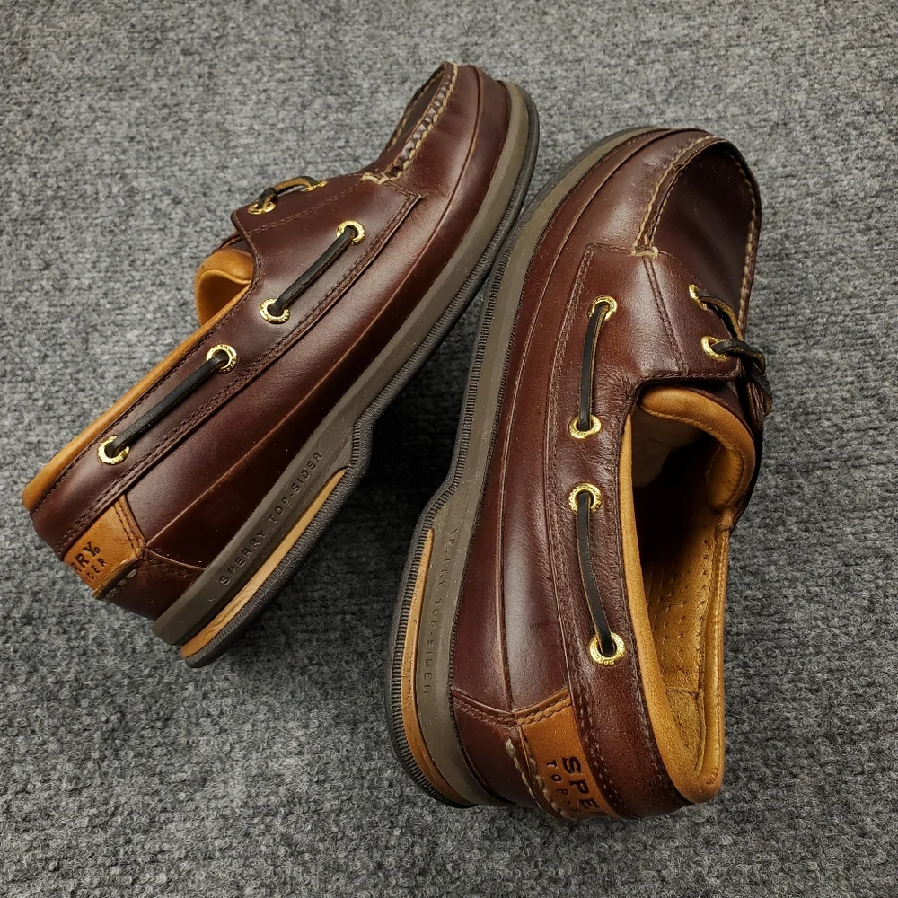 Sperry Top Sider Gold Cup Collection Boat Shoes Mens 9 Dark Brown Deerskin 2 Eye